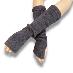 Gray Rib Knit Long Arm Warmers - Cozy Winter Fingerless Gloves NWT